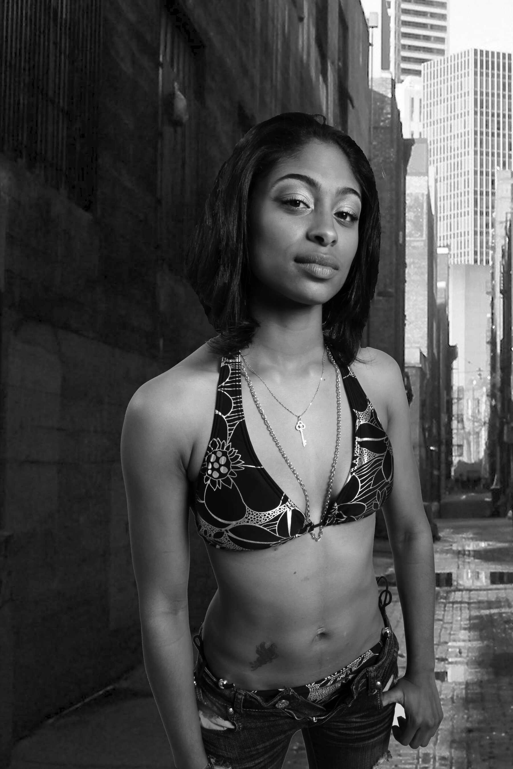 Black and white fashion portrait shot on location in downtown Los Angeles